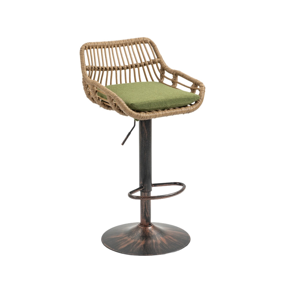 Set di 2 sgabelli da bar girevoli 360° regolabili in altezza; 49x48x89-109 cm; verde in lino