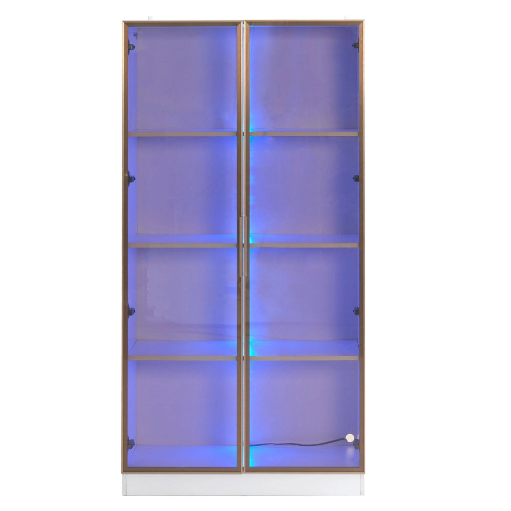 Vetrina in vetro con LED, armadio alto bianco con ante doppie e ripiani regolabili, 80x40x160 cm