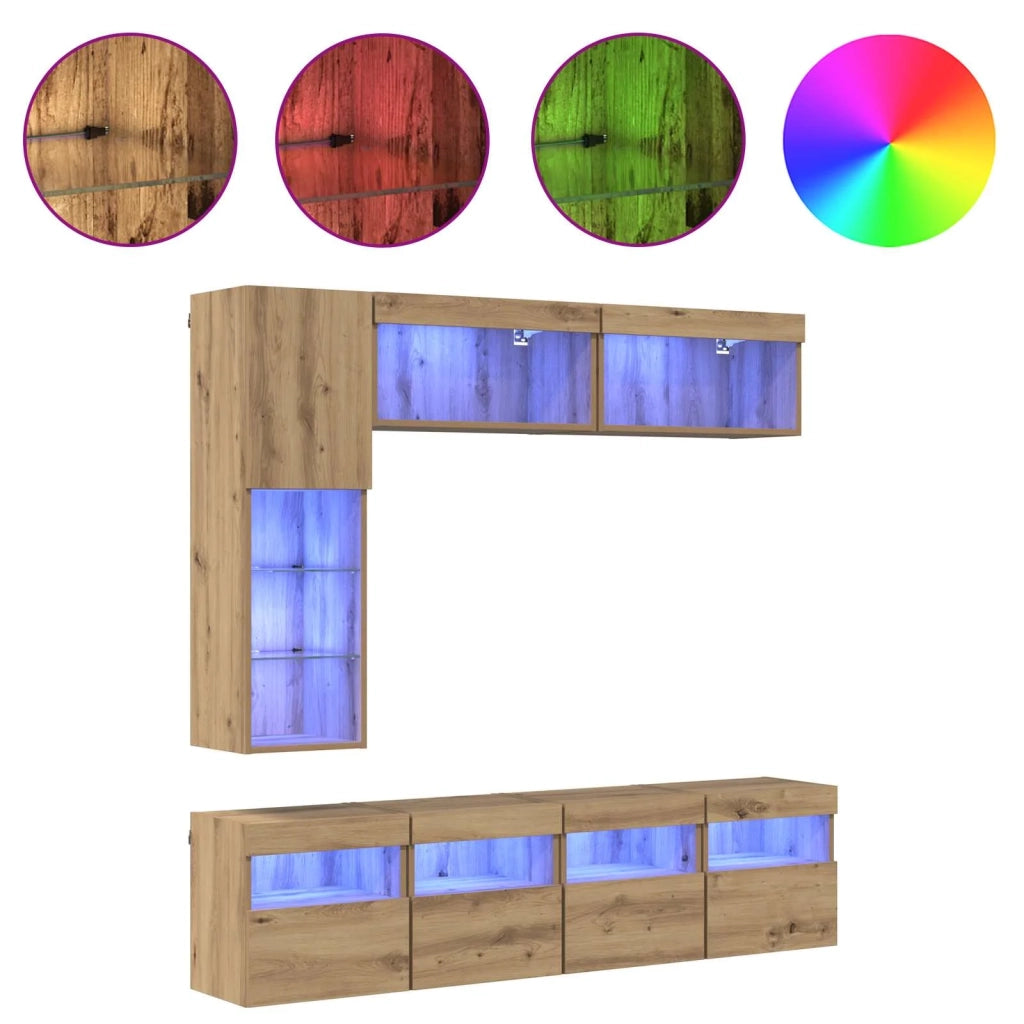 Mobile TV con led 7 pcs Rovere artigianale Legno multistrato