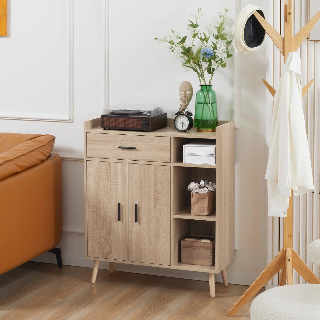 Consolle per Ingresso con 2 Ante 1 Cassetto e 3 Ripiani Aperti ¨C Minimal ¨C 80x30x96,5 cm Naturale