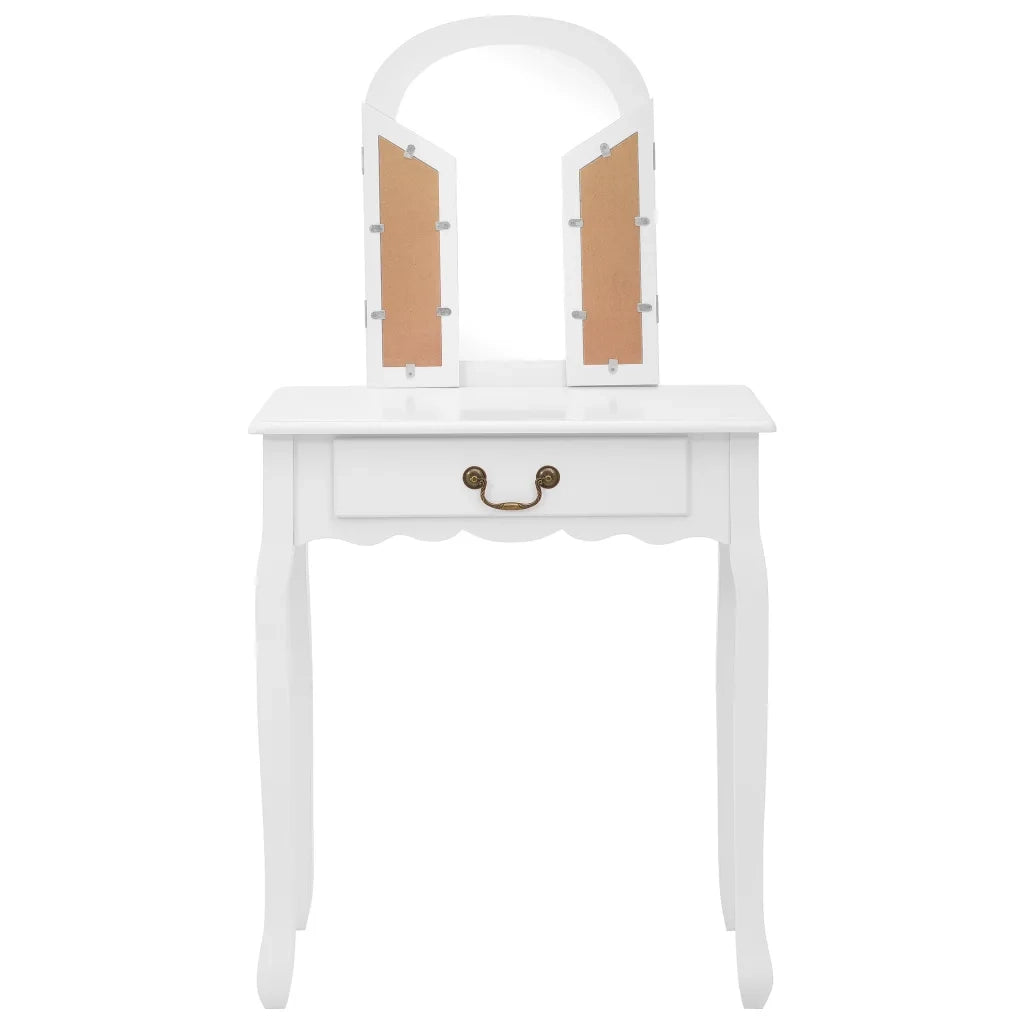 Tavolo da Trucco e Sgabello Bianco 65x36x128 cm Paulownia e MDF cod mxl 67477