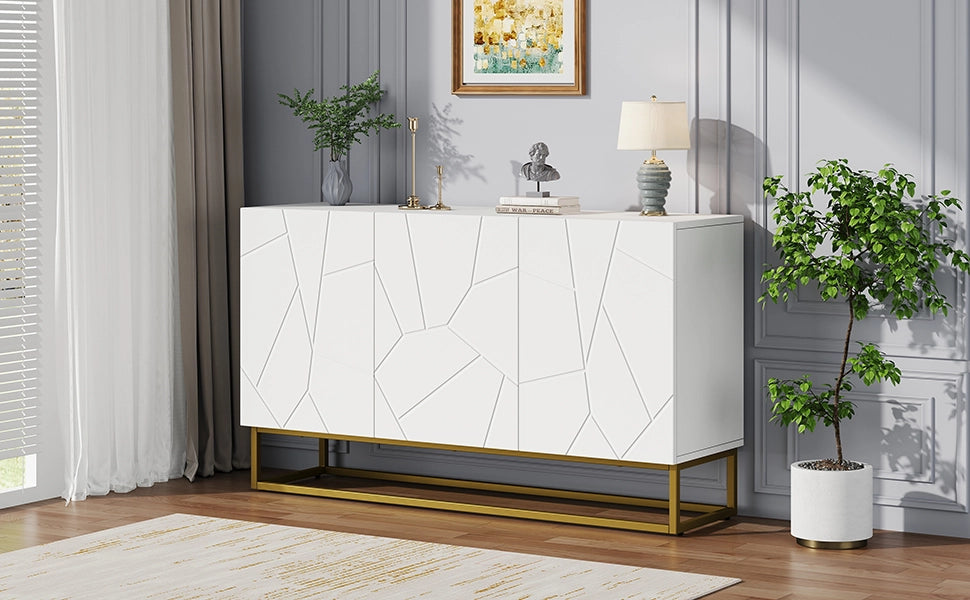Credenza moderna bianca lucida mobile buffet 130 cm con 3 ante e base in metallo oro