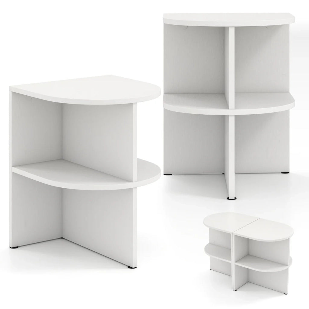Set di 2 tavolini laterali semicircolari 38 x 38 x 48,5 cm con ripiani aperti in legno bianco 20_0011806