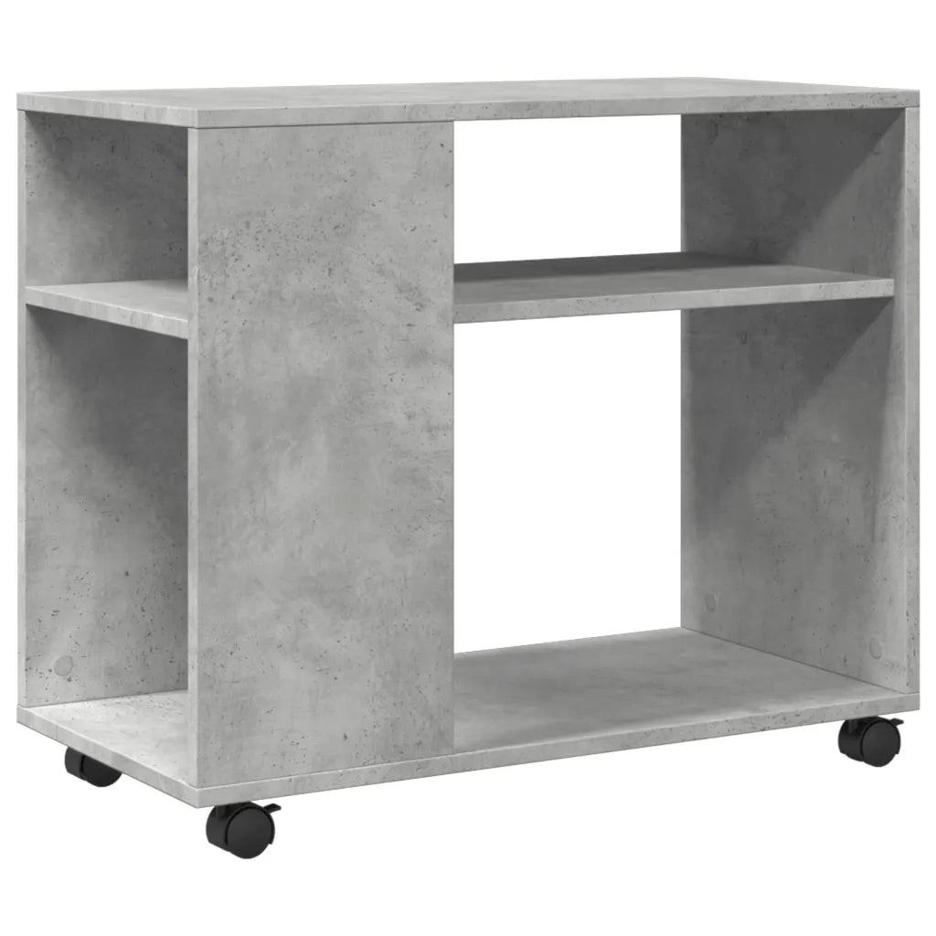 Tavolino con Ruote Grigio Cemento 70x35x60 cm in Truciolato