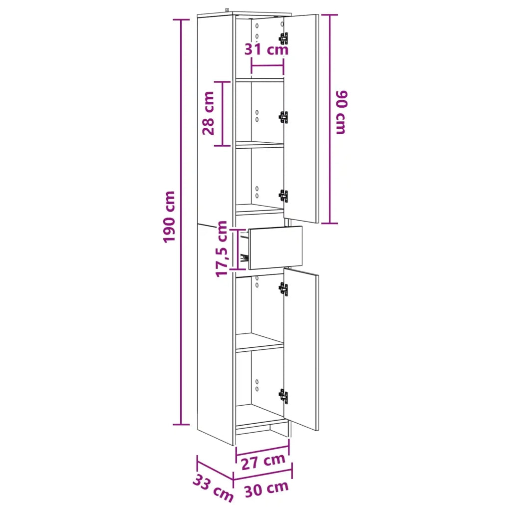 Mobile da Bagno Bianco 30 x 33 x 190 cm Legno ingegnerizzato 890752