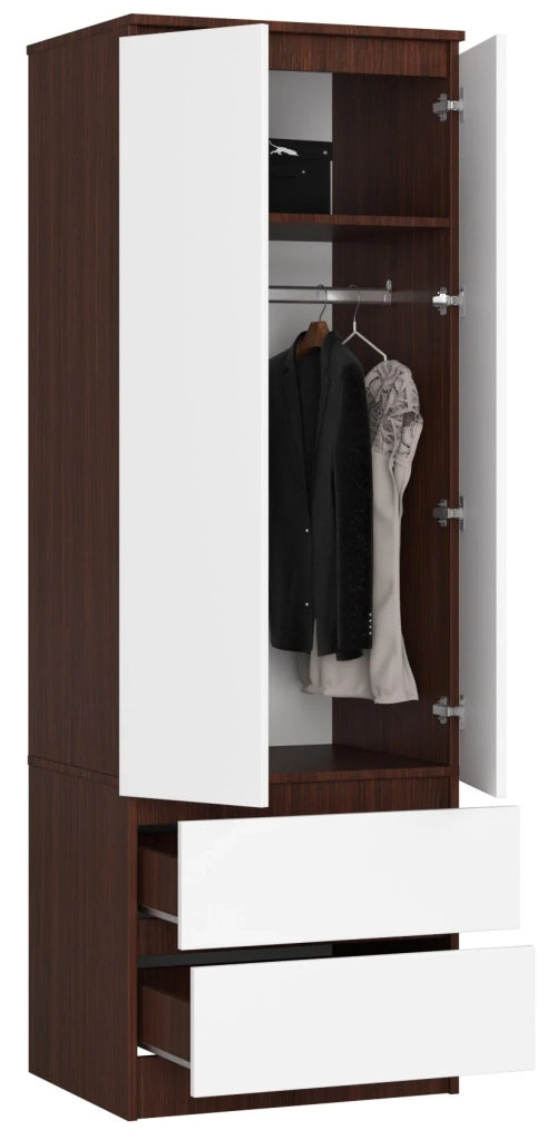 Armadio AKORD S60 Wengé 60 cm 2 ante 2 cassetti inserto frontale Bianco 60x51x180 cm