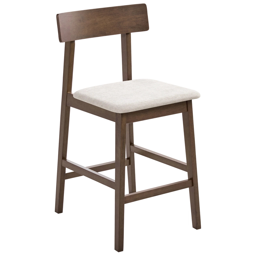 Set di 2 sedie da bar marrone scuro e tortora con seduta in legno di gomma e poliestere, stile tradizionale retrò, per cucina e sala da pranzo