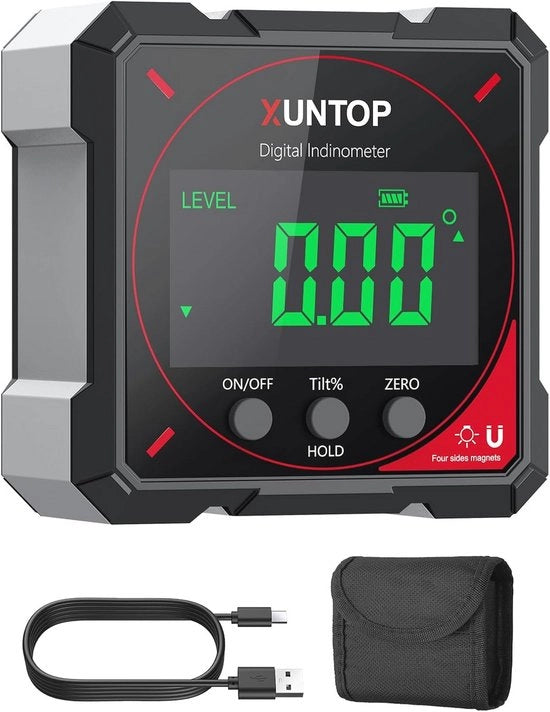 Inclinometro Digitale Caricabile con Display LCD e 4 Lati Magnetici - IP54 Misuratore Angoli Digitale per Misurazioni Precise