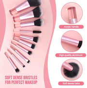 Set di pennelli per trucco portatile - 10 pezzi - Mini pennelli per trucco - Set di trucco portatile - Borsa di stoccaggio - Rosa - Dimensioni 18 x 13,5 x 2 cm