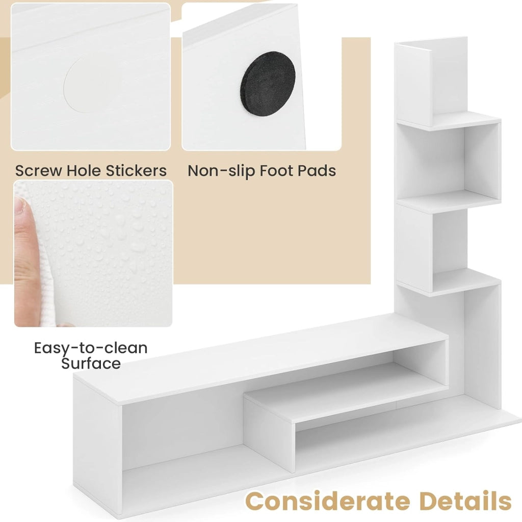 Mobile TV Soggiorno con Mensole a Forma di L e Scomparti Aperti, Mobiletto Multifunzione per Televisione fino a 50”, Mobile Porta TV e Libri in Legno per Camera da Letto, Ingresso (Bianco)