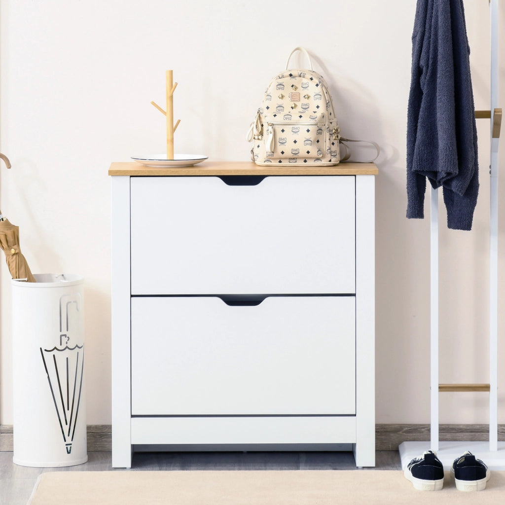 Scarpiera Moderna con 2 Cassetti Regolabili ¨C zephmum ¨C Legno Bianco 72x26x80 cm