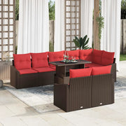 Set Divano da Giardino 9 pz Marrone e Rosso polyrattan 3349030