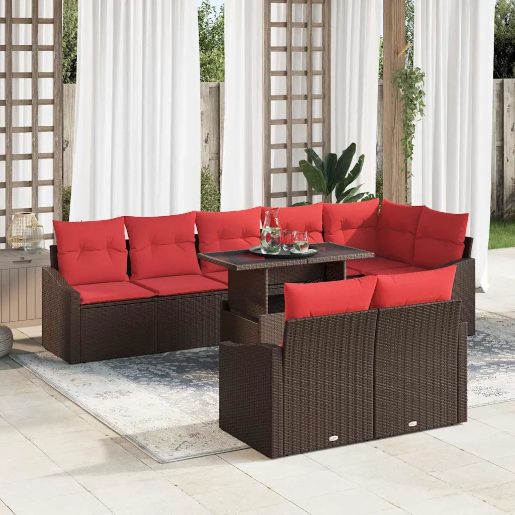 Set Divano da Giardino 9 pz Marrone e Rosso polyrattan 3349030