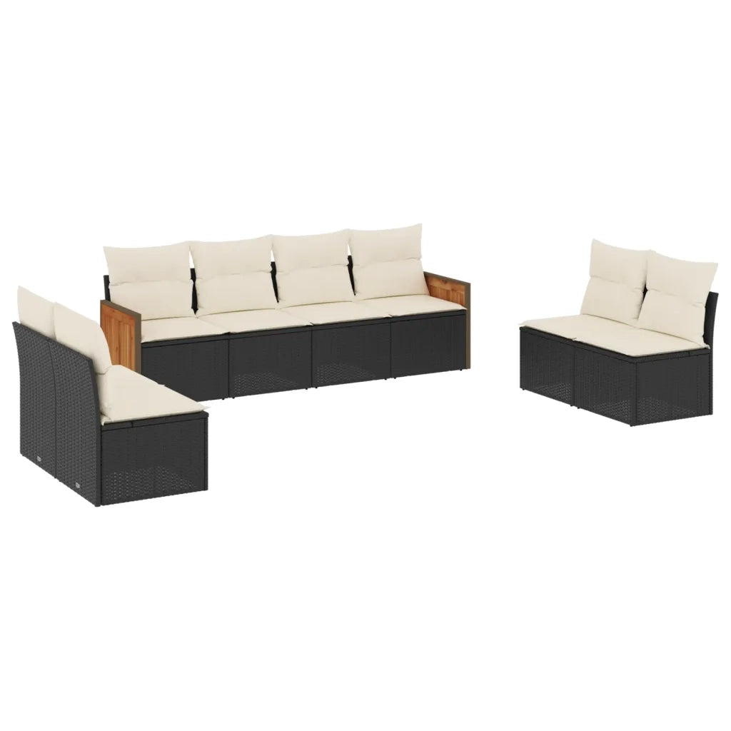 Set Divani da Giardino con Cuscini 8 pz Nero in Polyrattan 3227568