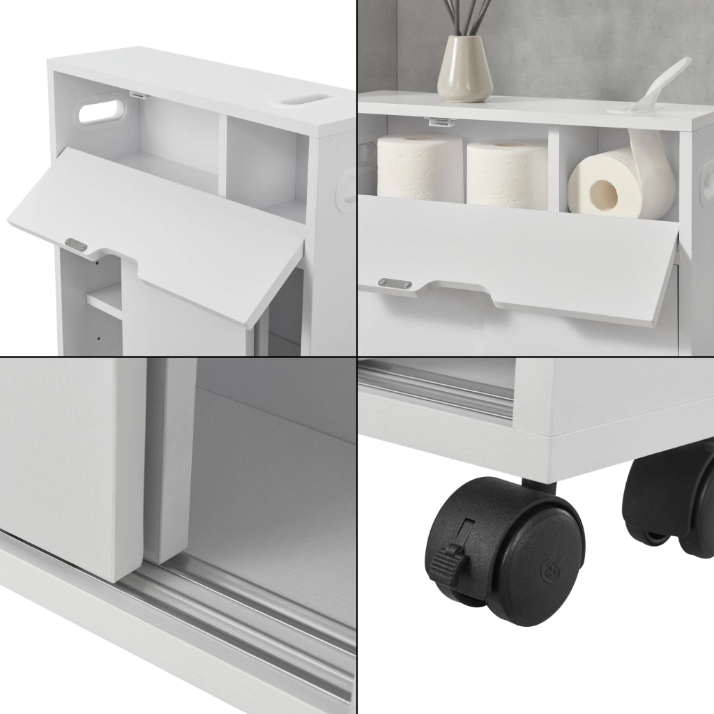 Mobile da Terra Kempele con Ante e 4 Ruote per Bagno 67x52x17 cm - Bianco [en.casa]