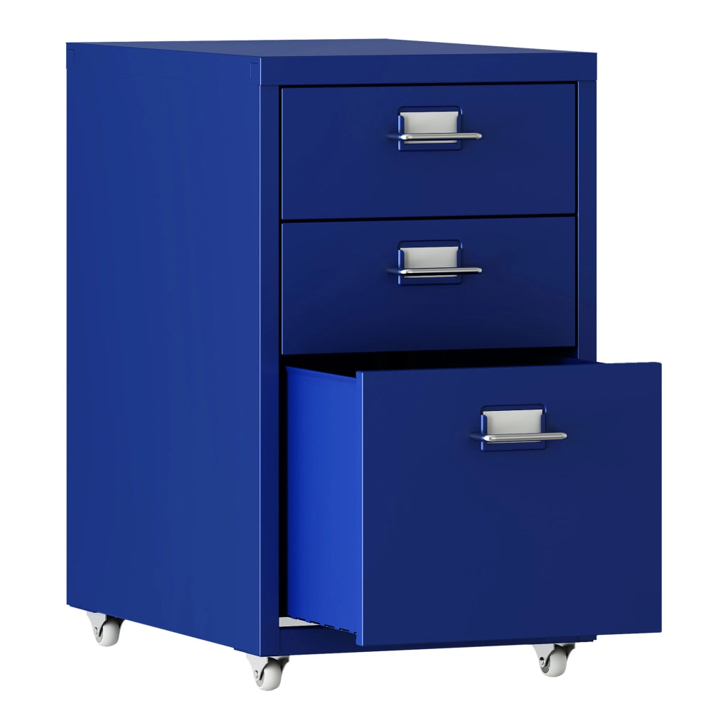 Cassettiera Kökar in Acciaio Mobile Archivio con 3 Cassetti e Rotelle - Blu [en.casa]