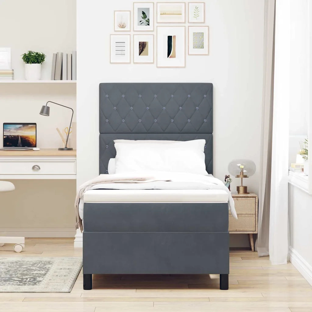 Letto a molle con materasso Grigio scuro 100 x 200 cm Velluto 3339747