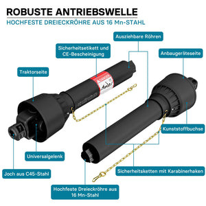 Albero cardanico T6 giunto 979mm 830Nm 540rpm, 74kW (100CV), 2x 1 3/8" 6 denti Cardano agricolo