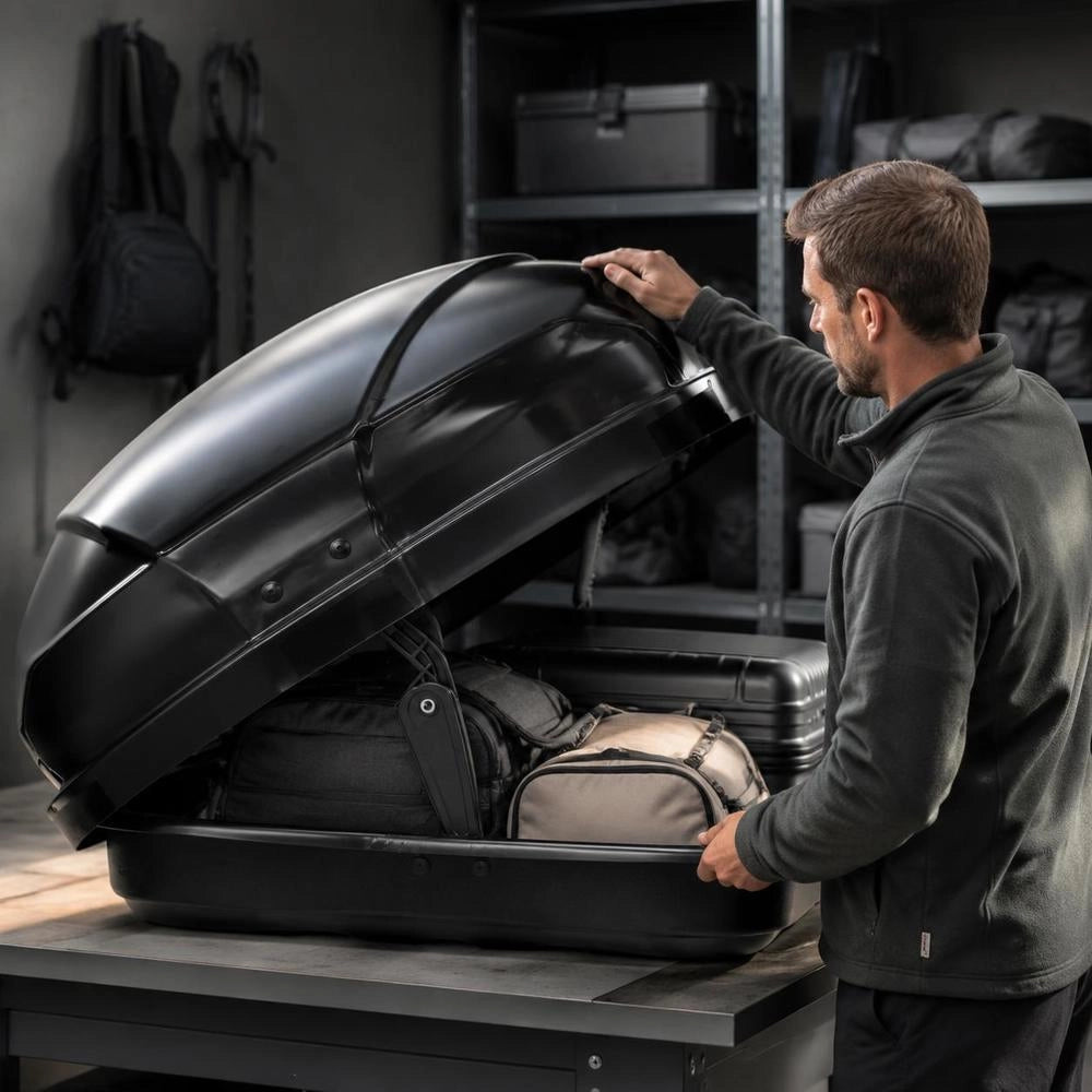 Car Roof Box, Roof Case, Storage Box 370 L, ABS Hard Shell Roof Rack Storage Box With Opening On Both Sides And 2 Reinforced Straps, Luggage Storage Box For SUVs