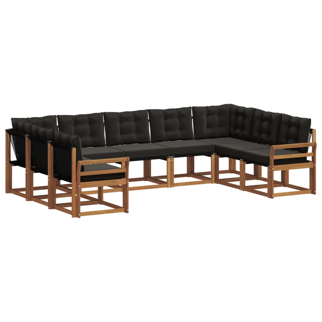 Set di divani da esterno con cuscino 9 pcs Naturale e Nero