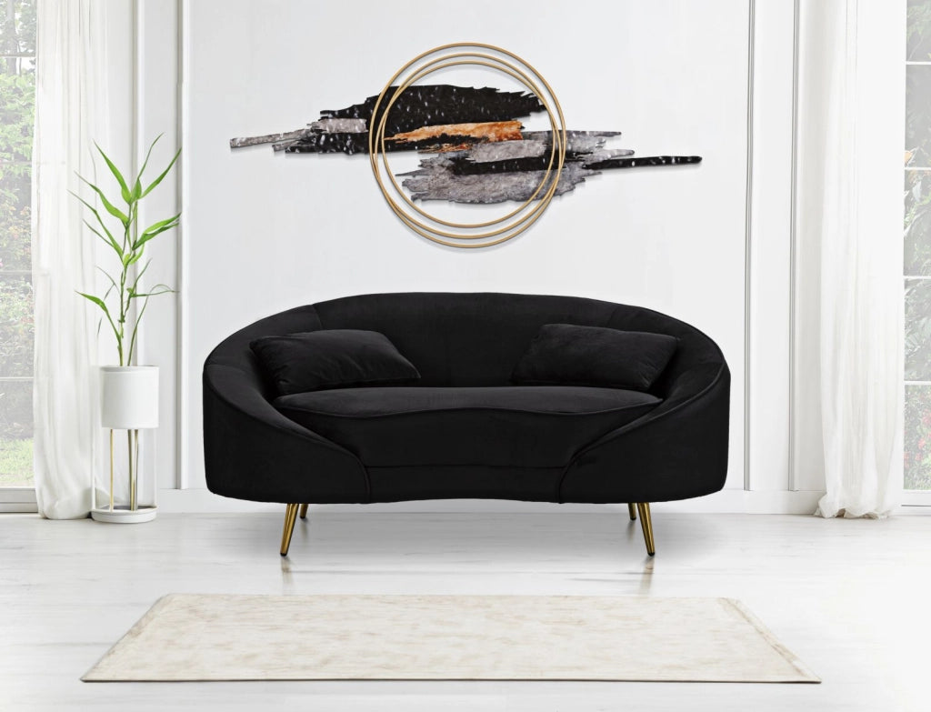 Divanetto 2 Posti Oslo con Cuscini Nero 148x68x84 cm in Poliestere Nero/Oro
