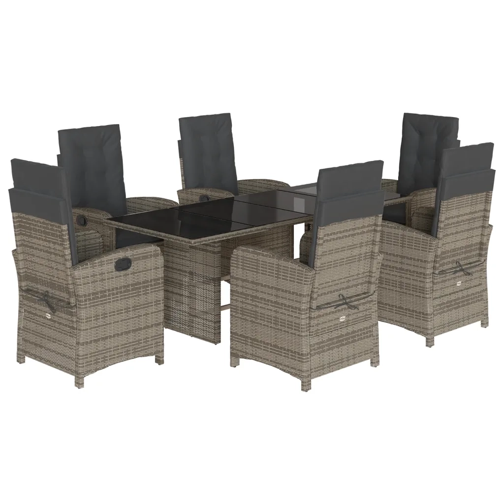 Set da Pranzo da Giardino 7 pz con Cuscini in Polyrattan Grigiocod mxl 87262