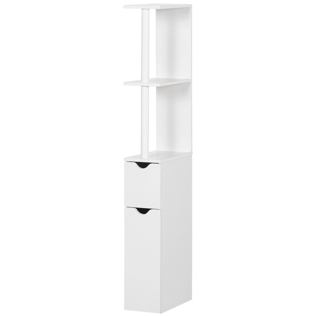 Armadietto Bagno con Ante e Ripiani Aperti ¨C Zephmum ¨C Bianco 15.2x29.8x118 cm