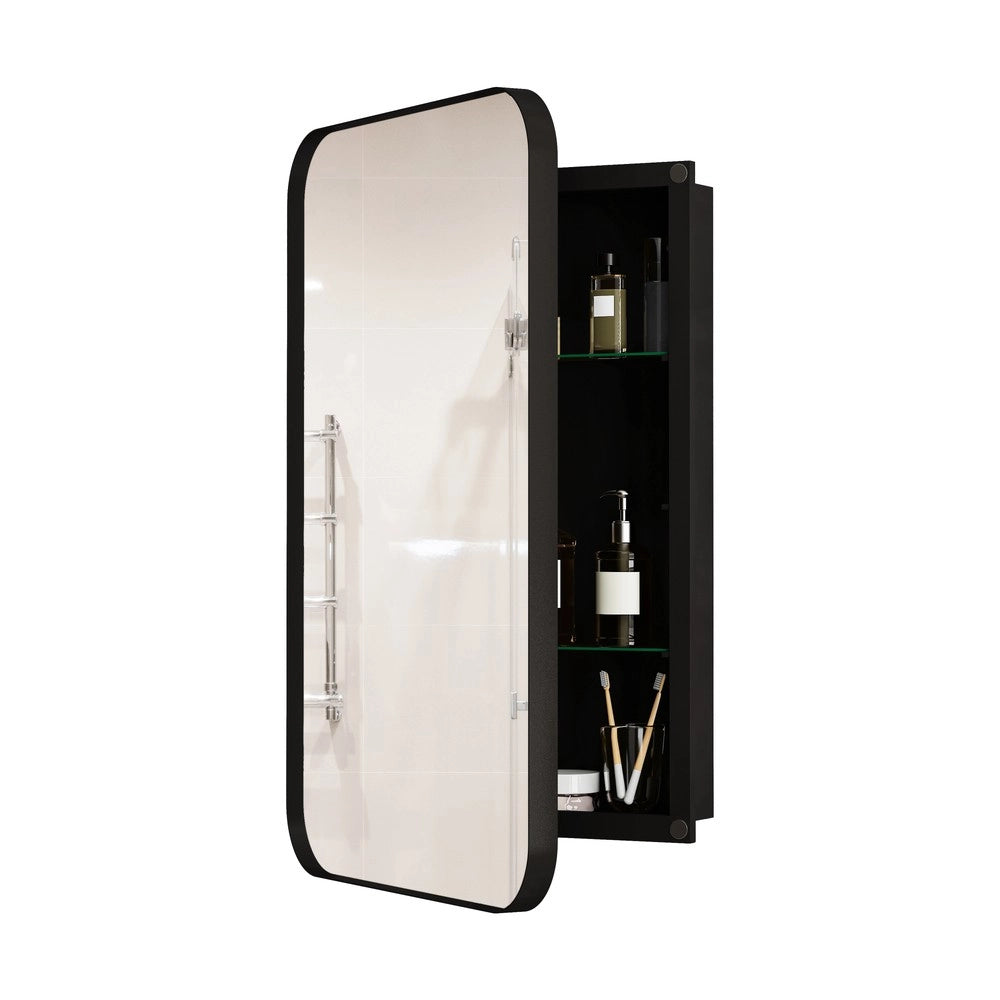 Armadietto a Parete con Specchio ¨C Minimal ¨C Nero, Ripiani Regolabili, per Bagno
