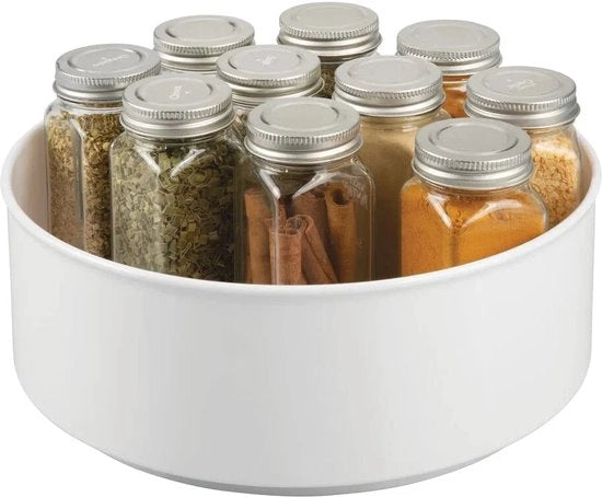 Draaiplateau carrousel/kruidenrek per opberg in cucina per olii, erbe, spezie, flaconi, lattine e contenitori - profondo/plastico - bianco