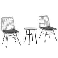Set Mobili da Giardino 3 Pezzi con Tavolino e Sedie in Rattan PE, Poilestere e Acciaio per Esterni, Grigio