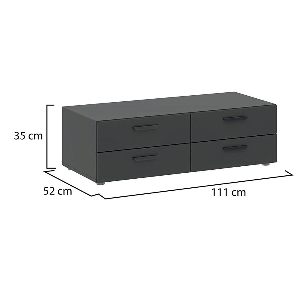 Gignod, Cassettiera 4 Cassetti, 111x52x35h cm Nero Antracite
