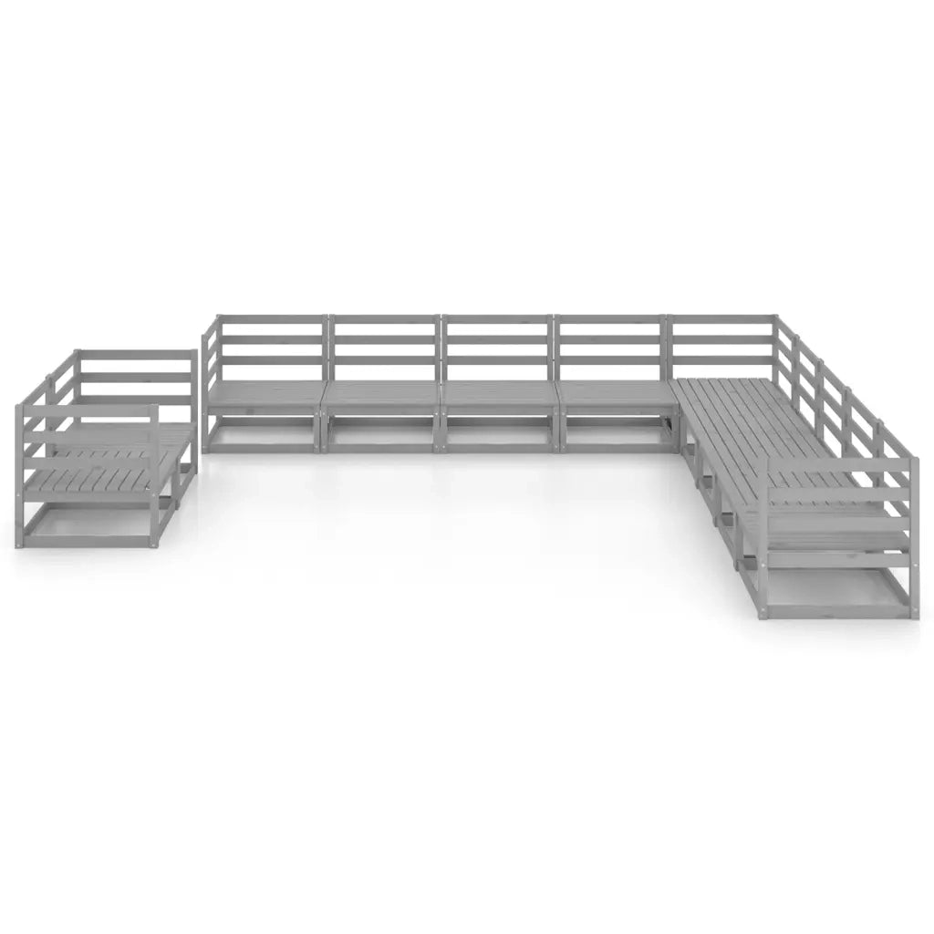 Set Divani da Giardino 11 pz Grigio in Legno Massello di Pino 3075936