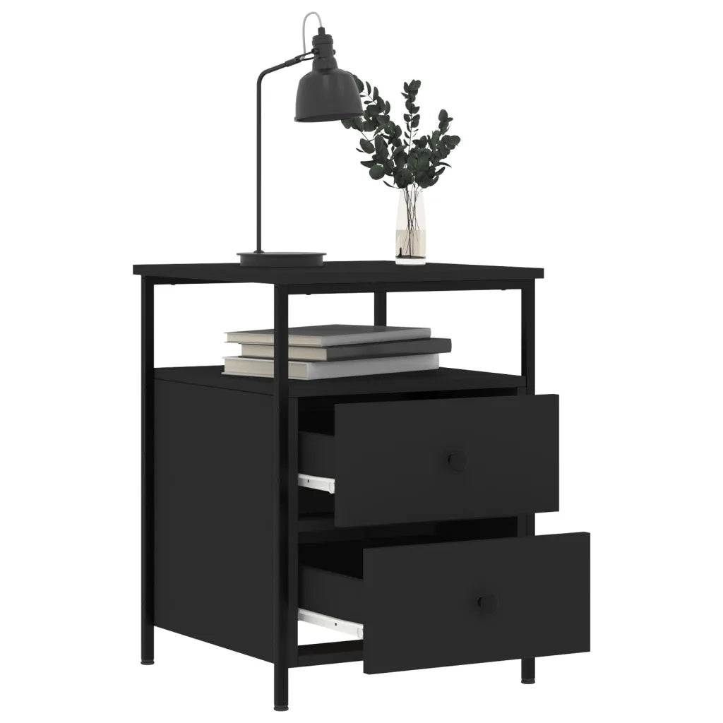Set di 2 Comodini | Armadio da Notte | Mobiletto da notte Neri 44x45x60 cm in Legno Multistrato