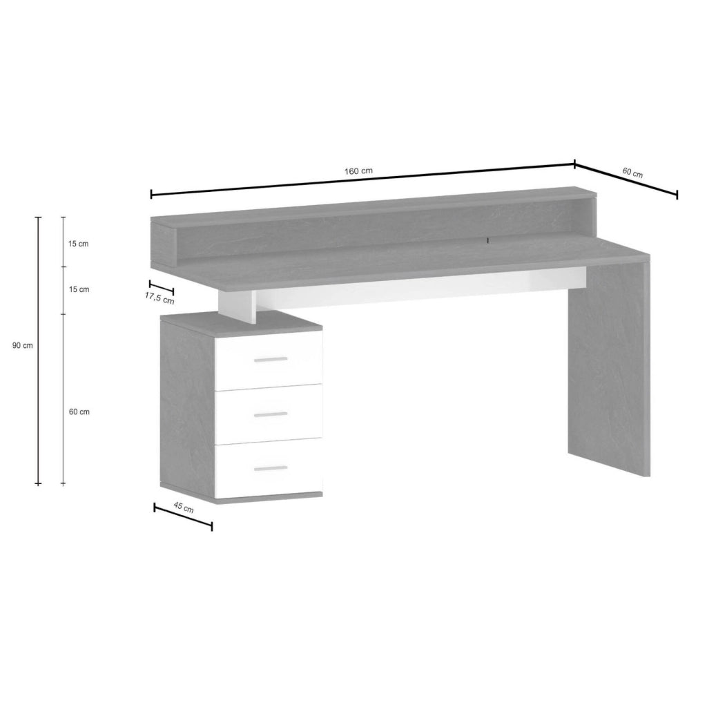 Flaminia, Scrivania un Ripiano Made in Italy, 160x90x60h cm Grigio Ardesia