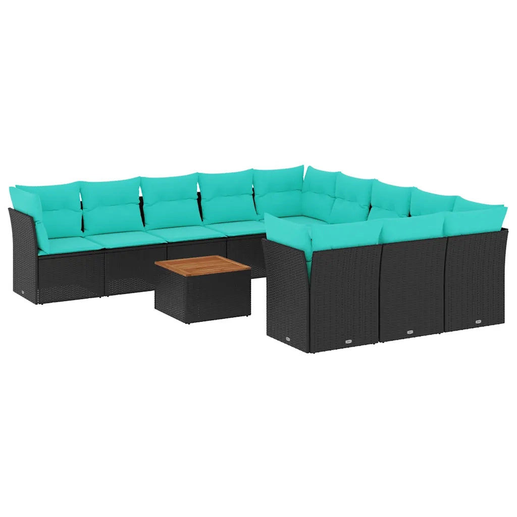 Set Divani da Giardino 12pz con Cuscini Nero in Polyrattan