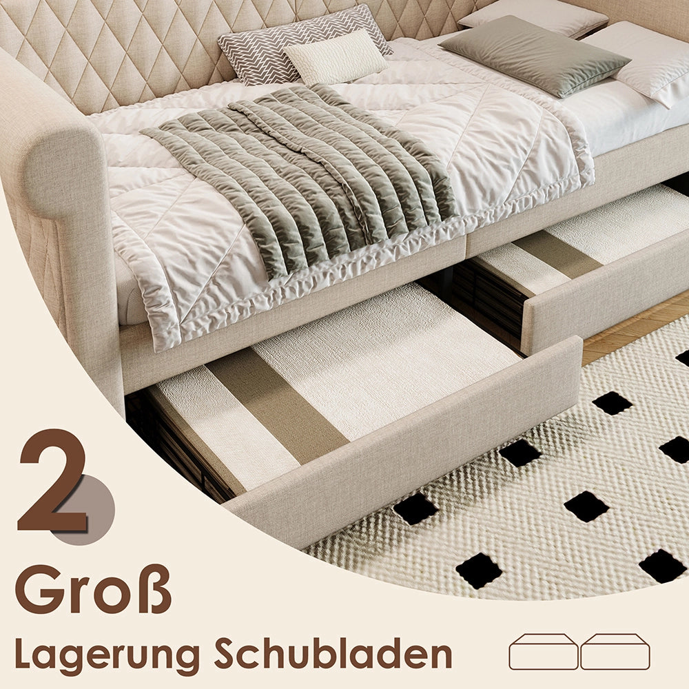 Letto a sedia con 2 cassetti - Xylo - 90x200 cm - Beige
