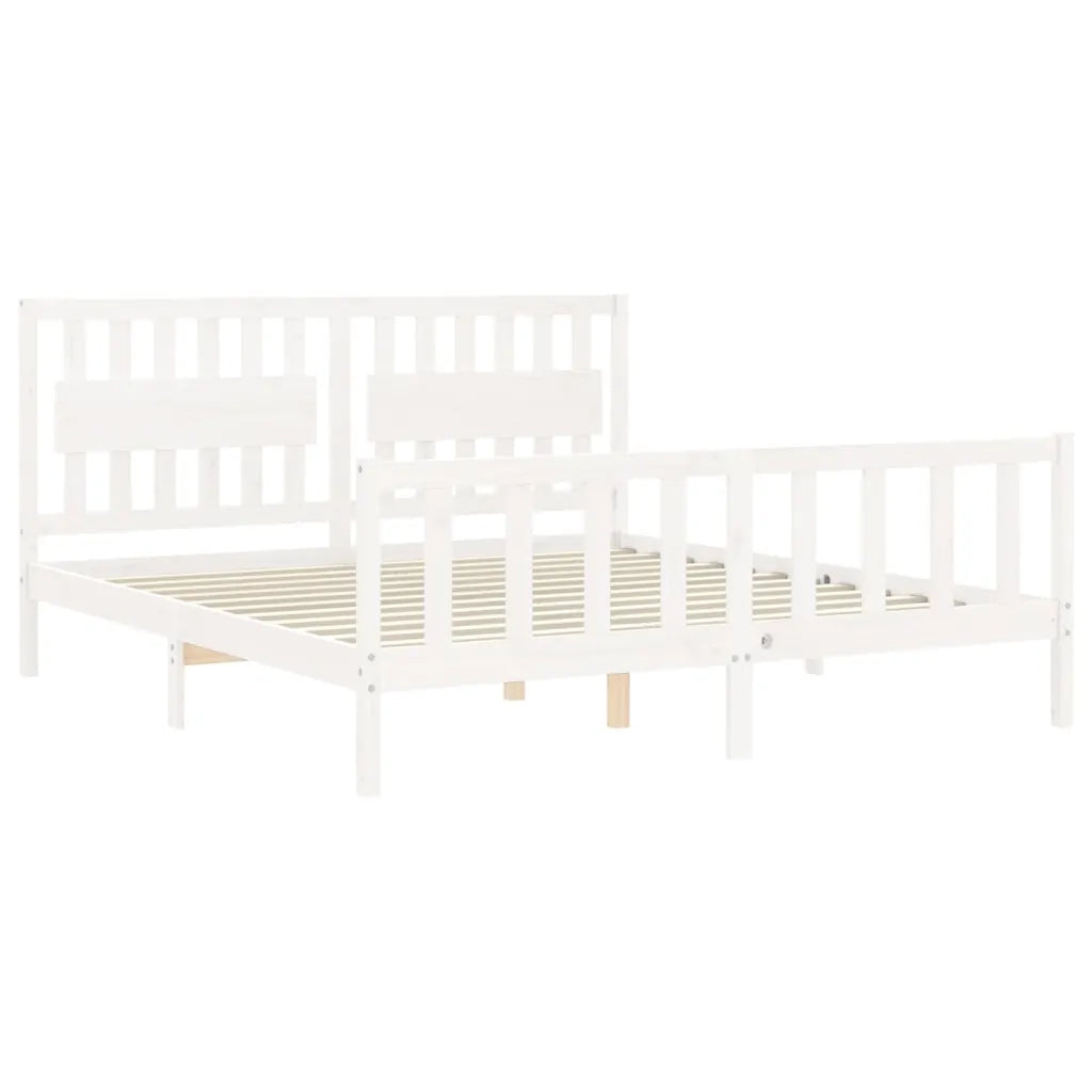 Giroletto Testiera Bianco Super King Size-Struttura Letto in Legno Massello 440258