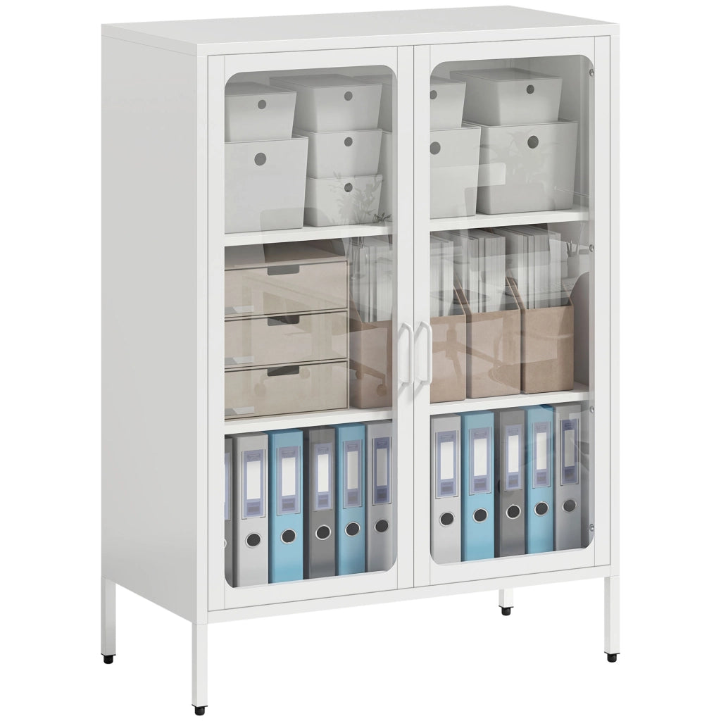 Armadio per ufficio con ante in vetro e ripiani regolabili ¨C zephmum ¨C bianco 80x40x110 cm