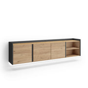 Mobile TV Soggiorno, 207x50x35 cm, Per TV fino a 80", Sospeso, da appendere, LED, Rovere e nero