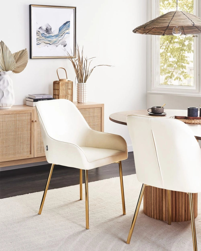 Set di 2 Sedie da Pranzo con Rivestimento in Velluto bianco sporco gambe dorate glamour retrò
