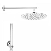 Set doccia completo con soffione tondo slim diametro 20 cm braccio e kit doccino in ottone cromo lucido
