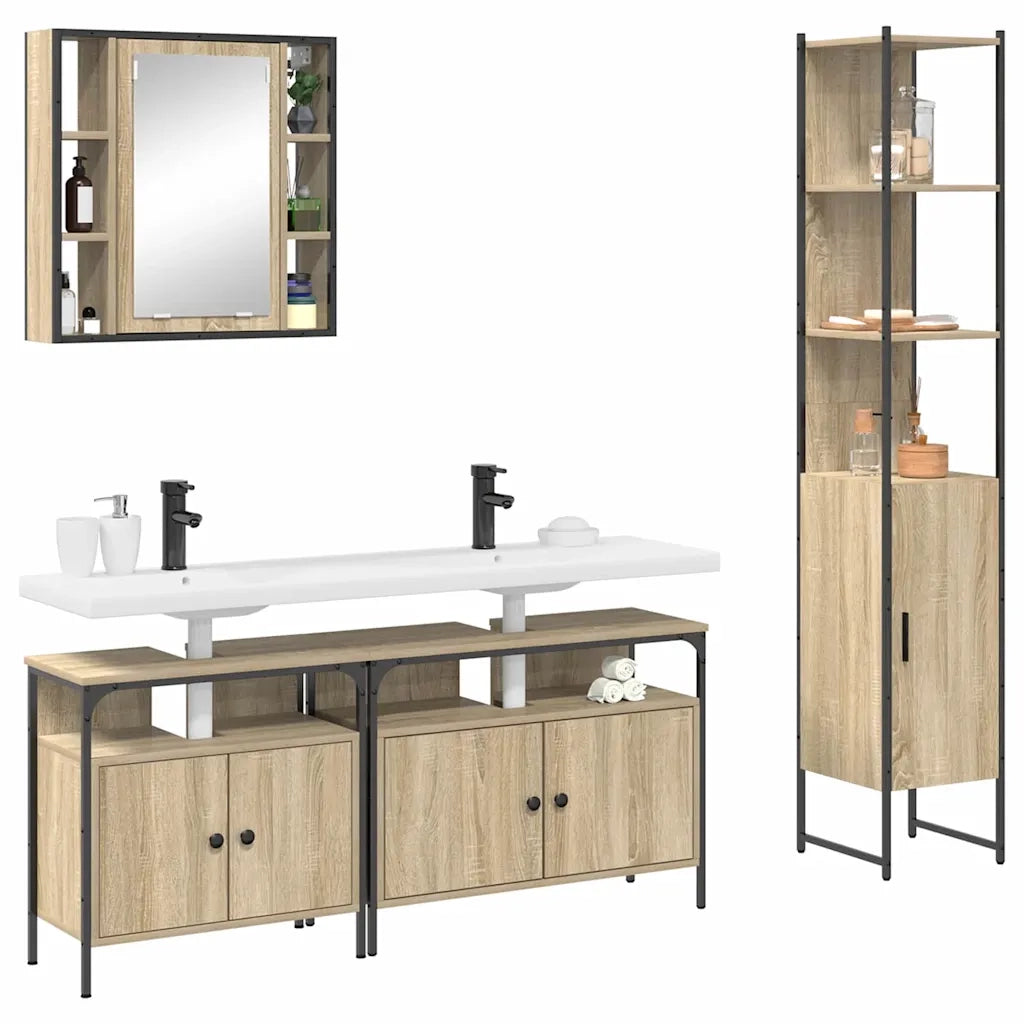 Set di mobili per il bagno con lo scaffale 4 pcs Rovere Sonoma
