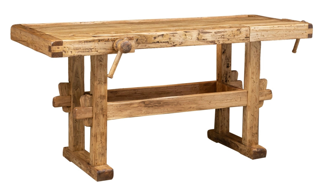 Biscottini Banco da lavoro Country in legno massello di tiglio finitura naturale L194xPR84xH90 cm. Made in Italy