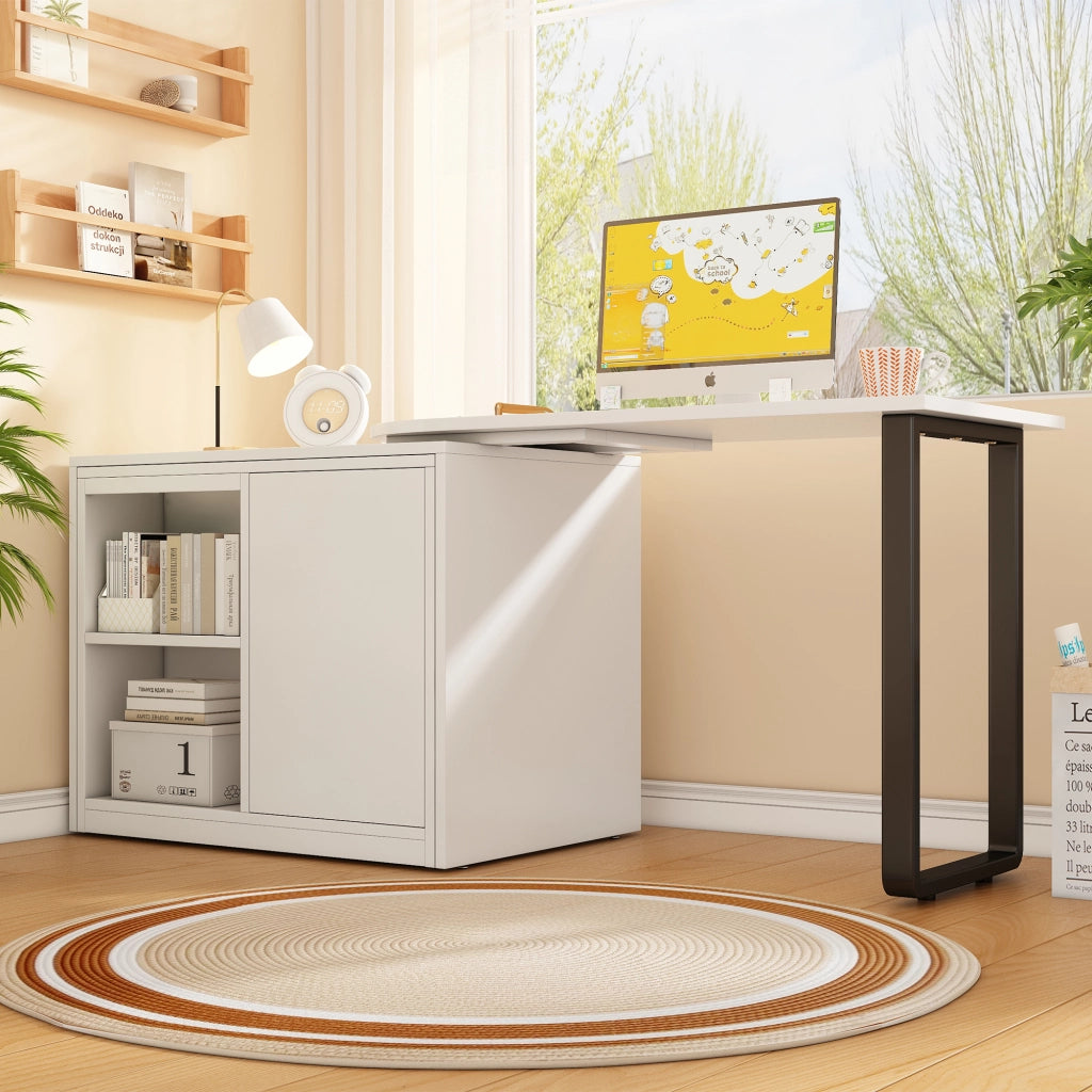 Scrivania pieghevole multifunzionale con letto e 2 vani aperti, per ufficio e camera, bianco, 216 × 116 × 79 cm
