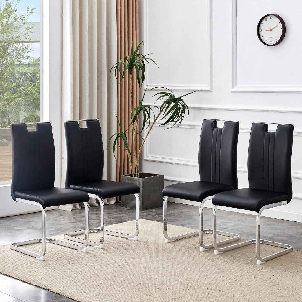 Set di 2 sedie da pranzo con schienale ergonomico e piedini antiscivolo in PU nero