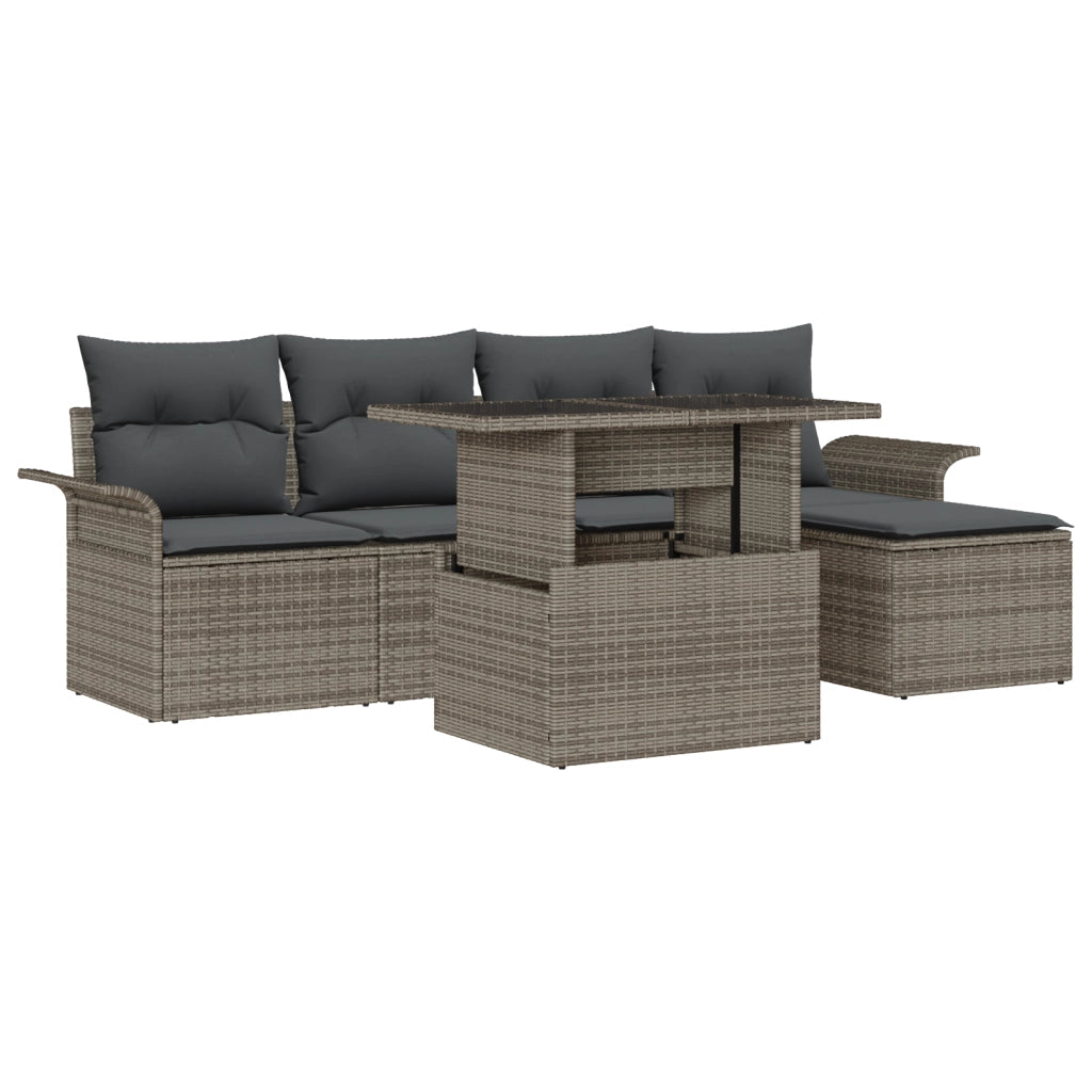 Set Divano da Giardino 6 Pezzi con Cuscini Grigio Rattan Sintetico