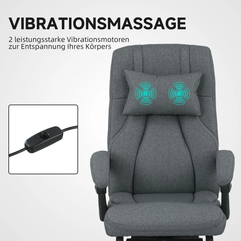 Sedia da ufficio ergonomica con massaggio USB, schienale reclinabile e poggiapiedi in poliestere grigio scuro