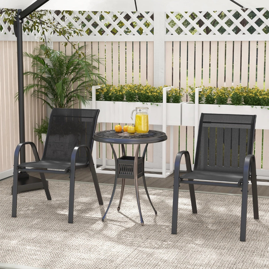 Set di 2 sedie da patio impilabili in metallo con braccioli, Sedie da pranzo in tessuto traspirante Nero-Sedie da esterno