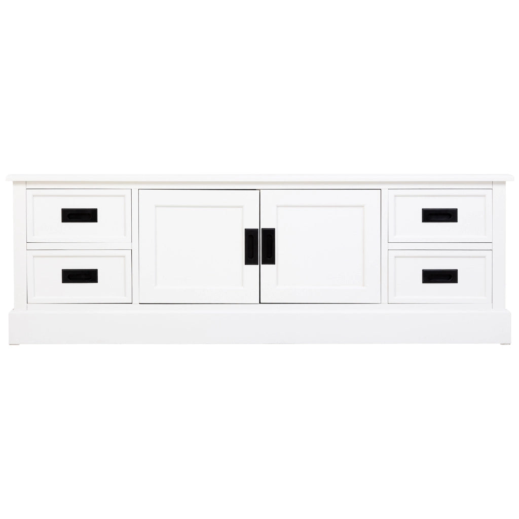 Mobiletto basso in legno bianco con 2 ante 4 cassetti 154x45x51,5h cm