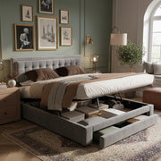 Letto Contenitore Matrimoniale Imbottito in Velluto ¨C MINIMAL ¨C Grigio 180x200 con Doghe e Cassetti